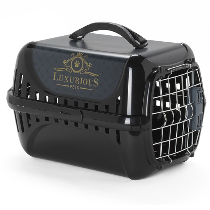 Переноска для кішок Moderna Trendy Runner Luxurious Pets, з металевими дверцятами та замком, 49,4см х 32,2см х 30,4см, чорна